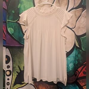 LOFT Ivory Pleated Chiffon Blouse, Feminine & Classy, Flowy Lace & Ruffle Blouse